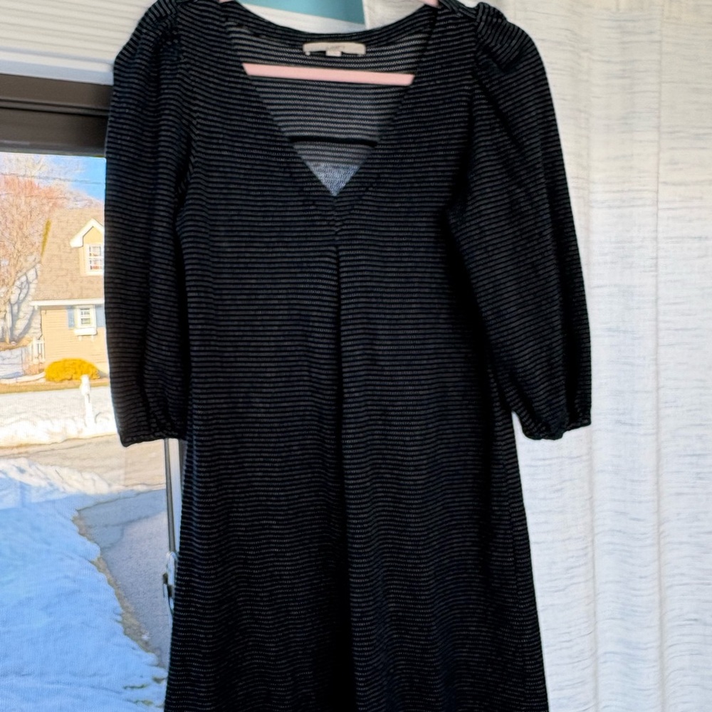 LOFT Navy Striped Long-Sleeve V-Neck Dress